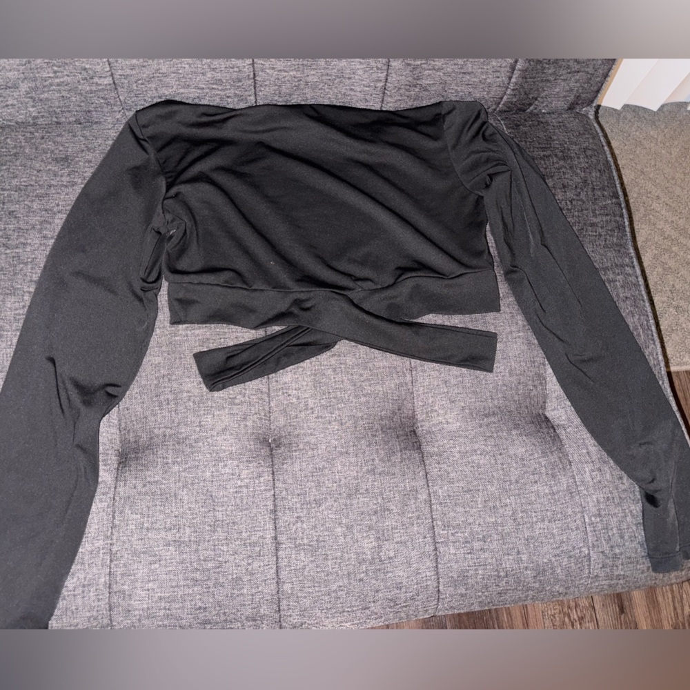 Amazon Black Long Sleeve Wrap Crop Blouse